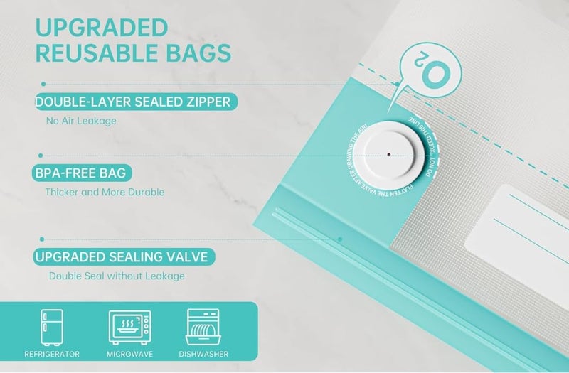thetchry Vacuum Sealer Bags for Food, 20 PCS Reusable Sous Vide Bags BPA Free, Vacuum Zipper Bag with Universal Air Valve,2 Sizes Food Storage Bag for Meal Prep. - Image 4